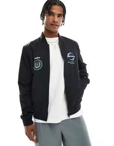 エイソス メンズ アウター ジャケット・ブルゾン プリント ジャケット ASOS DESIGN lightweight bomber jacket with prints Black ブラック