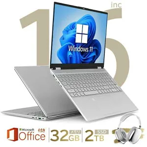 ノートパソコン office付き 第12世代 N95 16インチ 2.5K QHD 薄型ノートPC Windows11 高性能メモリ DDR4 32GB 512GB SSD カメラ内蔵 10キー搭載 指紋認証 miniHDMI 5G 無線WIFI Bluetooth IPS広視野角 パソコン