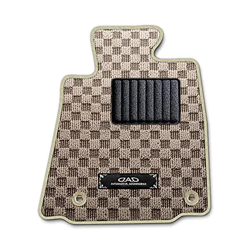 MAZDA マツダ MX-30 型式:DREJ3P 年式:R2/10~ ガソリン車/4WD D.A.D フロアマット チェックモデル 1台分 チェックベージュ/オーバーロック(ふちどり)カラー:ベージュ/刺繍:シルバー/ヒールパッドブラック (ギャルソン