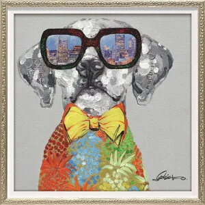 絵画 版画 額縁 おしゃれ オイルペイントアート「ビュー シティ ドッグ」 Sサイズ OP-07028