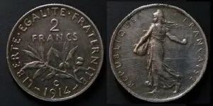 2 フラン 1914C カステルサラシン シルバー