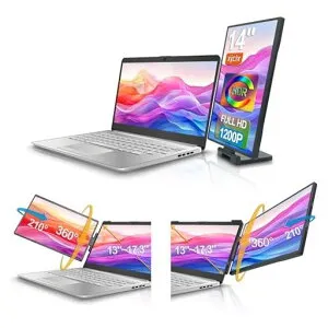 XJCIX14インチ1200Pポータブルデュアルスクリーンノートパソコン(USBドッキングステーション搭載)、IPS1920x1200FHDプラグアンドプレイ外付けモニター、家庭、オフィス、旅行、マルチタスク対応