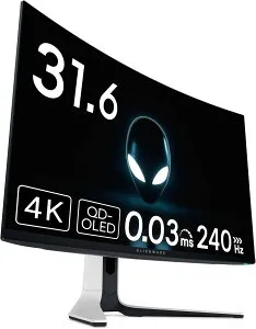 Dell AW3225QF 32インチ 曲面 有機EL Alienware ゲーミングモニター3年間無輝点交換保証 4K QD-OLED 1700R曲面 DP1.4×1 HDMI×2 DCI-P3 99% 高さ調整 傾き 0.03ms 240Hz G-SYNC Compatible DisplayHDR TrueBlack 400 Dolby Vision HDR デ