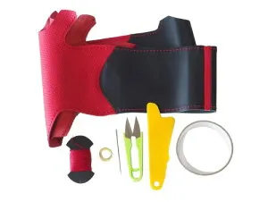 ハスラー(MR31S/41S) ワゴンR(MH34S/44S) DIYステアリング本革巻き替えキット (1NS1S20)左右赤革パンチング×上下黒革×赤ステッチ×赤センター