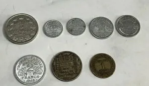 フランス 1、2、10フラン 1922 -1944 ベルギー 5フラン 1950 - 8枚のコインロット