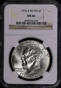 1776-1976-S アイゼンハワー生誕200周年記念銀貨、アイク・ダラー NGC MS-66