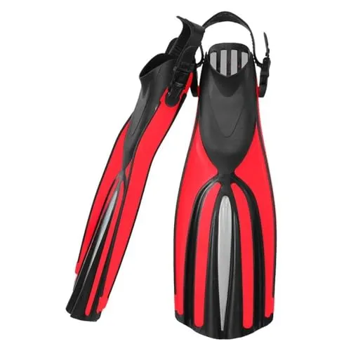 Fiauvx ダイビング フィン シュノーケル あしひれ 足ヒレ フルフット ゴム 軽量 収納便利 排水穴 滑り止め (11.0 cm,レッド)