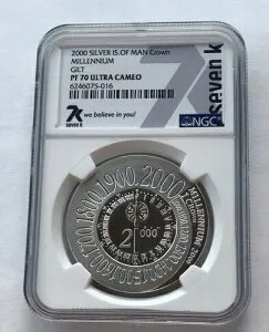 2000年 1オンス シルバー IS.OF MAN クラウンミレニアムギルト NGC PF70 ウルトラカメオ 7Kラベル