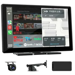 Accfly9インチディスプレイオーディオ(2GBRAM+32GBROM)YouTube/Netflix/TikTok等アプリに対応し、1920x720高精細解像度、ワイヤレス接続に対応してCarPlay/アンドロイドナビと互換性があります。