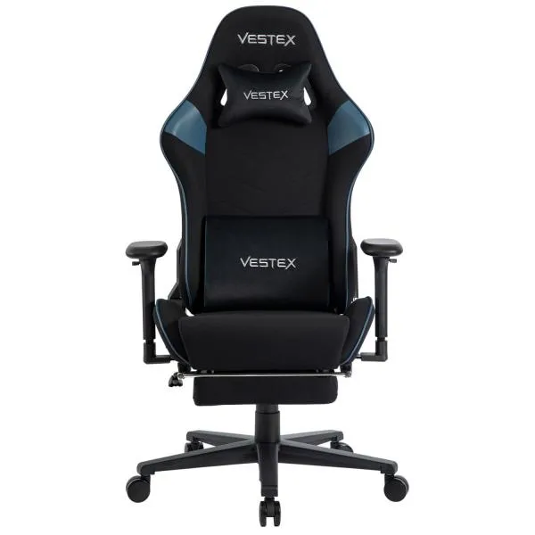 VESTEX ゲーミングチェア 高撥水メッシュファブリック 広範囲リクライニング ポケットコイル入り 振動ランバーサポート フットレスト付き VES-S2FTBL ブルー