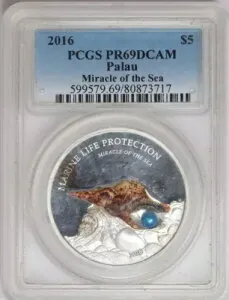 2016 PCGS パラオ $5 海の奇跡 カラー化された 999 シルバー プルーフ コイン PR69DCAM