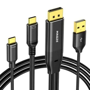 DisplayPorttoUSB-Cケーブル1.8m4K144HZ/4K60Hz/5K60Hz対応PD60W給電&USB-A補助電源付属ノートPC/グラフィックボードからXrealAir/Nreal/RayNeo