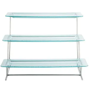 ディスプレイスタンド 角型 3段 ステンレス プラスチックプレート付 ライザー カフェ レストラン バイキング ビュッフェ GET MTS034/HI2260JA-SET 3-Tier Cascading Display Stand Set with 21 1/2 x 8 1/4 Jade Trays 37