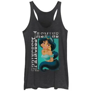 ディズニー レディース トップス Tシャツ Disney's Aladdin Princess Jasmine Poster Juniors' Racerback Tank Top Black Heather ブラック