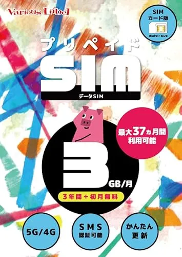 プリペイドSIM 日本 3GB 月 SMS認証可能 最大37ヶ月 3年間有効 大容量 楽天モバイル SIMカード 日本 海外 rakuten Prepaid SIM プリペイド データ専用 4GLTE 5G対応 japan (R 3GB SMS 36M)