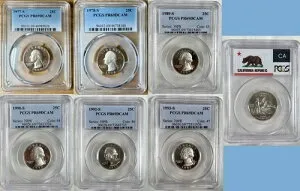 PCGS PR69DCAM プルーフ クラッド クォーター 1977 1978 1989 1990 1992 1993 2005-S CA 国旗!