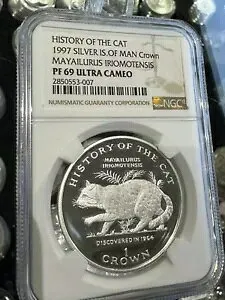 1997 ヒストリー オブ ザ キャット シルバー IS.OF マン クラウン PF 69 ウルトラ カメオ Loc 6