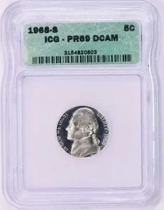 「クイックオークション」1968-S ジェファーソンニッケル ICG PR69DCAM 「GEM」 MB 5394