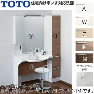 TOTO ●洗面化粧台セット 住宅向け車いす対応洗面 間口1500mm 高さ1900mm エンドパネル式 エコシングル混合水栓 床排水床給水 2面鏡 LED くもり止め LDSML120BUGMZ1-set1