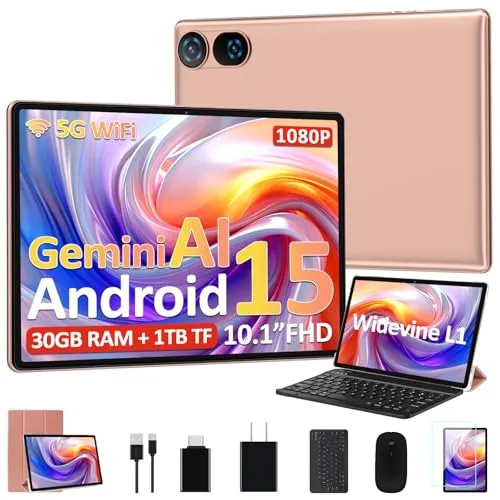 DMOAO タブレット 2026 Android 15 タブレット Gemini AI搭載 10.1インチ FHD ディスプレイ 30GB RAM 64GB ROM /1TB TF 6000mAh バッテリー Octa-Core 2.0GHz Widevi