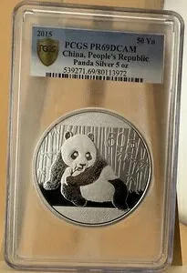 PCGS PR69DCAM 中国 2015 シルバー 5オンス 50 Yn パンダコイン