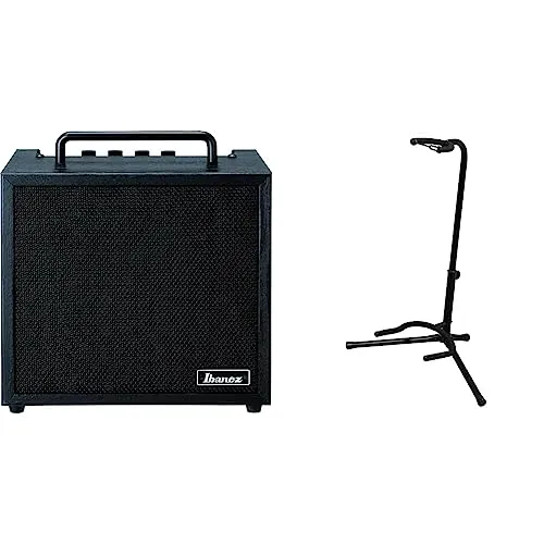 【セット買い】Ibanez アイバニーズ エレキ・ベース用10W 練習用アンプ IBZ10BV2 & 【安心の日本企業取り扱い製品】キクタニ ギタースタンド ラッカー塗装対応 転倒防止用ゴム付属 GS-101B