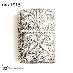 Zippo 純銀ジッポーライター Silver King シルバーキング USV1(No.15) ハイポリッシュ・ミラー/スターリングシルバー 925 手彫り/彫刻/高級/喫煙具 誕生日 ギフト プレゼント/記念品/贈答品/輸入品 送