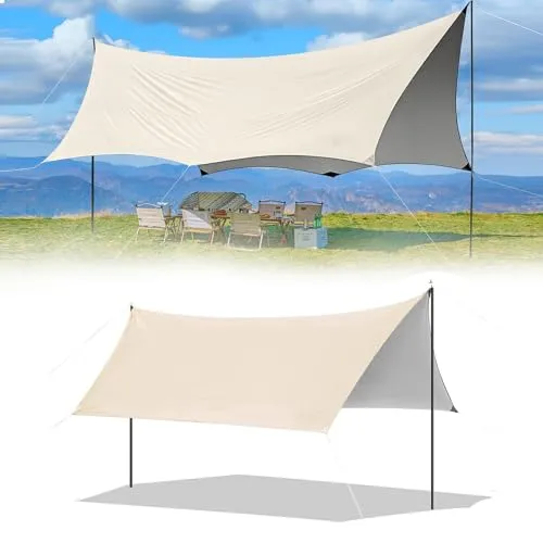 JTKXM キャンプ タープ テント ，防水シート，大型30㎡/22㎡/16㎡/10㎡ ，オックスフォード布，遮光，耐風強化設計，紫外線防止 ，ひんやり涼しい，強風安定，強化ポール，太ガイライン，ロングペグ付き，防水防汚 ， ファミリー グループキャンプ