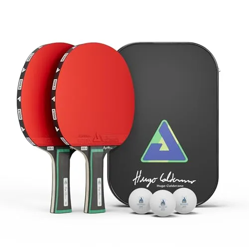 JOOLA Hugo Calderano Duo Pro 卓球セット ? ITTF承認ラバー付きラケット2個、3つ星トーナメントボール、保護キャリーケース付属 ? 高度な競技用ラケットセット