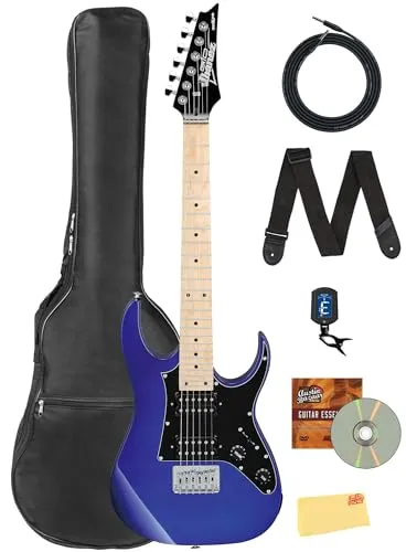 Ibanez GRGM21M RG Gio miKro ショートスケール エレキギター - ジュエルブルーバンドル ギグバッグ、チューナー、ストラップ、楽器ケーブル、Austin Bazaar教則DVD、ポリッシュクロス付き