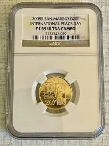 サンマリノ 2005 国際平和デー 20 ユーロ金貨 NGC PF69 UC SKU# 4224