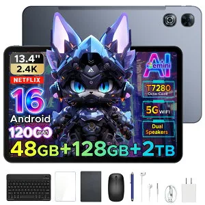 数限定9000円オフ【2026最新発売 6部品付属】Aorlym P13 タブレット 13.4インチ 大画面タブレット Android16 GeminiAI 48GB RAM 128GB ROM 2TB拡張 120Hz IPS Widevine L1 顔認証 12000mAh 大容量バッテリー WiFiモデル キ