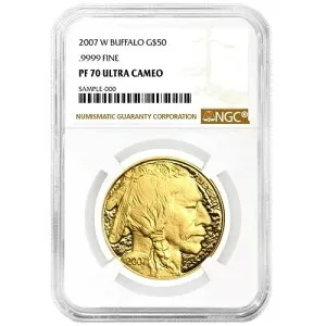 2007-W プルーフ 50ドル アメリカンゴールド バッファロー 1オンス NGC PF70UC ブラウンラベル