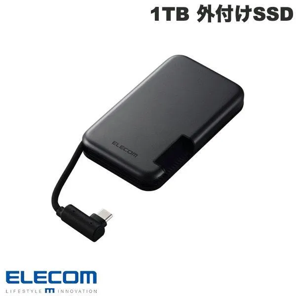 エレコム ELECOM 1TB 外付けSSD ポータブル USB3.2Gen2 Type-C ケーブル一体型 ブラック ESD-EPB1000GBK