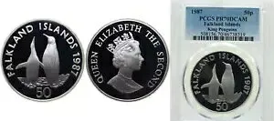 フォークランド諸島 1987 50 ペンス シルバー 925 PCGS PR70 トップ ポップ