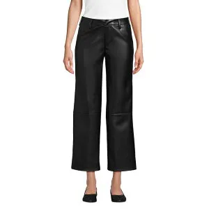 ランズエンド レディース ボトムス カジュアルパンツ ストレート レザー Women's Lands' End Leatherelaxed Straight Leg Cropants Black ブラック