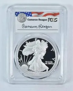 2007-W アメリカン シルバー イーグル キャメロン レーガン サイン入り PR69 DCAM PCGS
