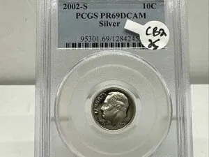 2002-S 10セント ルーズベルト ダイム PCGS PR69DCAM 90% シルバー CB2-25