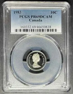 1983 年カナダ 10 セント PCGS PR-69 DCAM、3 点購入で 5 ドル割引!!