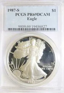 1987-S アメリカン シルバー イーグル ASE - PCGS - プルーフ PR-69 DCAM - 旧所有者
