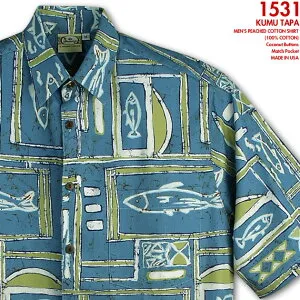 アロハシャツ｜ゴーベアフット（GO BAREFOOT）｜go-1531 KUMU TAPA｜パウダー｜コットン100％（Cotton 100％）｜ノーマル襟（レギュラーカラー）｜フルオープン｜半袖｜アロハタワー（アロハシャツ