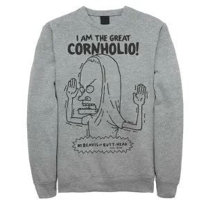 アニメキャラクター メンズ トップス Tシャツ スウェット Licensed Character Men's Beavis and Butt-Head Great Cornholioutlined Sketch Sweatshirt Athletic Heather ヘザー