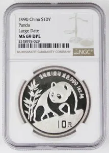 中国 1990年 1オンス 999 シルバーパンダ 10元コイン NGC MS69 DPL ディーププルーフ LD