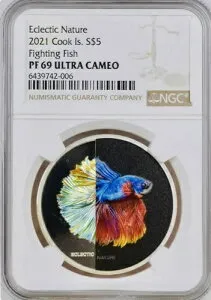 2021年 クック諸島 エクレクティックネイチャー ファイティングフィッシュ 1オンス .999 シルバー NGC PF69 UC 1500