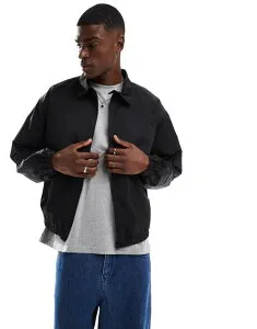 エイソス メンズ アウター ジャケット・ブルゾン ジャケット ASOS DESIGN lightweight oversized harrington jacket Black ブラック