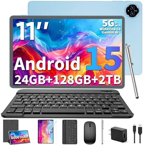 2026 アップグレード版 Android 15 タブレット 11インチタブレット キーボード付き 24GB+128GB+2TB 拡張 Octa-Core 8000mAh Gemini AI 5G/2.4G WiFi BT5.0 GMS GPS 2イン1タ