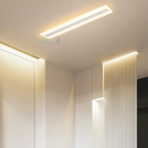 モーションセンサー付きLEDシーリングライト、3色モード（2700K/4500K/6500K）、モダンなアクリル製ランプ、廊下、階段、ガレージ用、高さ100cm（温白色）