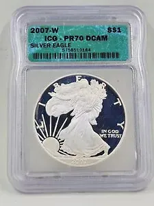 2007 W $1 シルバー イーグル PF70 DCAM ICG グリーン ラベル。 R329