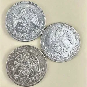 ??（3）セット メキシコ リパブリック メキシカーナ 1908-09、1885 8 レアル 1 ペソ銀貨