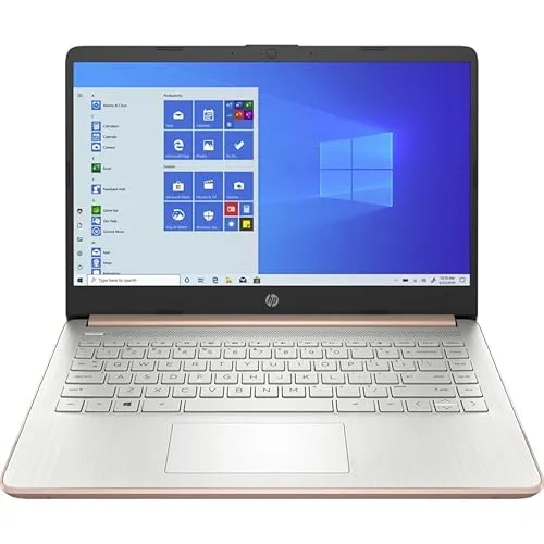 HP 2023 14インチHDノートパソコン、Intel Celeron N4120、32GB RAM、320GBストレージ (64GB eMMC+256GB Micro SD)、Sモードで11H勝利、Microsoft 365の1年間、ローズゴールド。